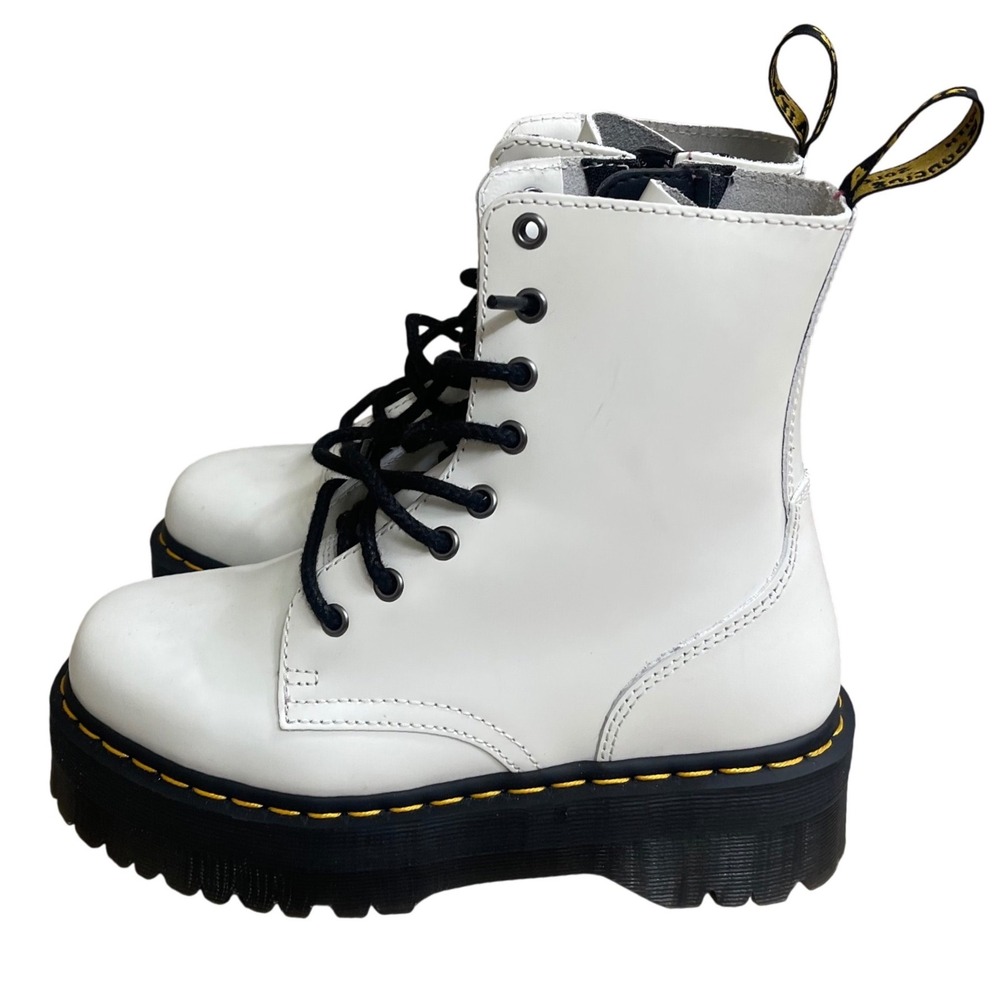 Dr Martens Sz 6 Jadon White Leather Platform Combat Boots Side Zip 8-Eye used 1x